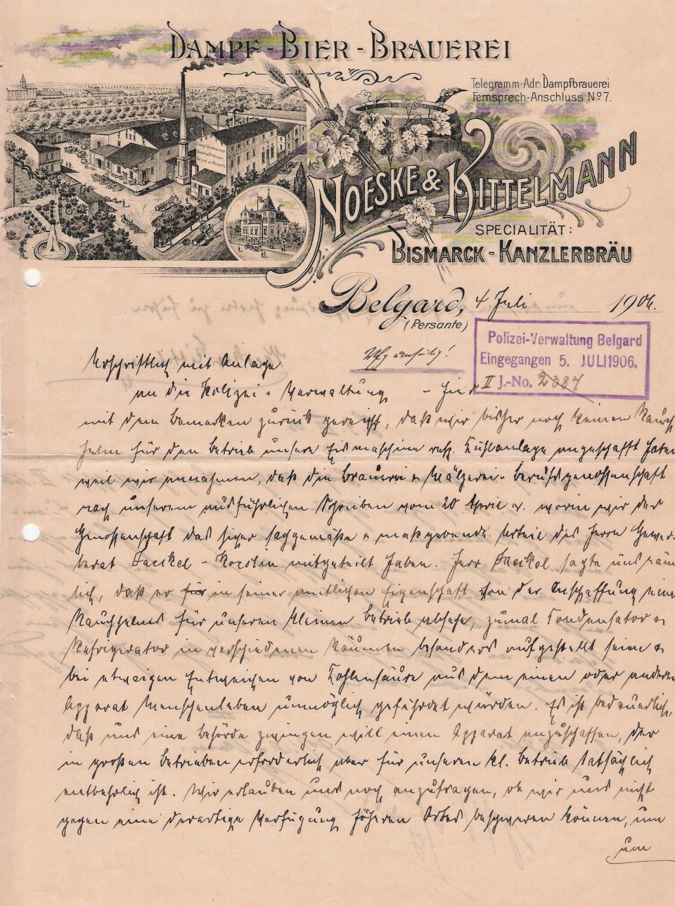 Zobacz: foto: Belgard-Papier firmowy z Browaru Noeske & Kittelmann z 1906r.